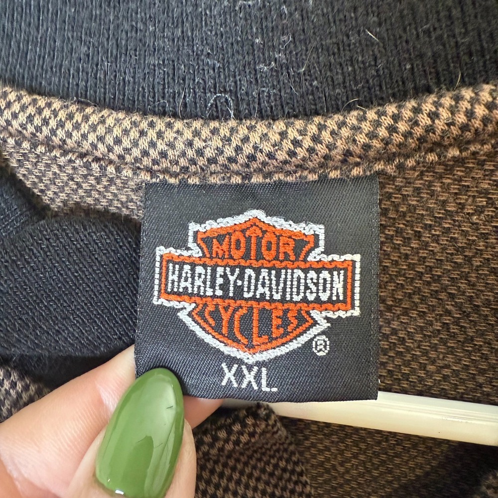 Harley Davidson Motorcycles Polo Shirt Men's Size‎ 2XL Brown Cotton Short Sleeve - Picture 4 of 9
